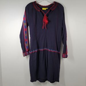 Roller Rabbit Navy Blue Embroidered Long Sleeve Dress Women Size Medium